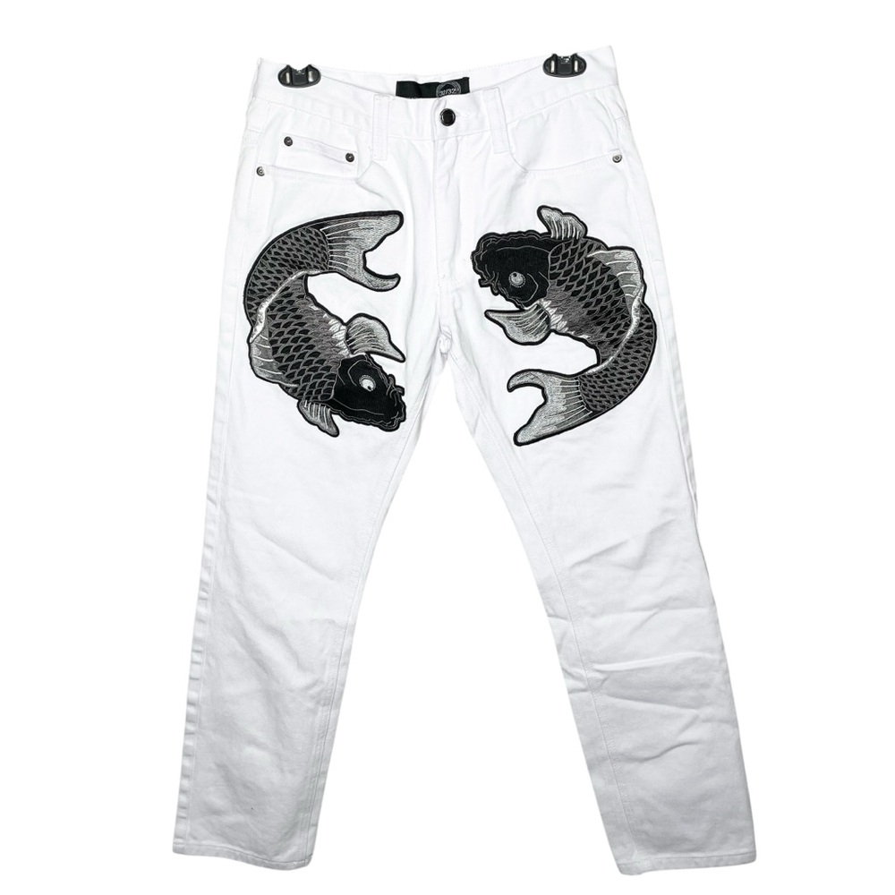 32/32 Koi‎ Fish Embroidered White Jeans - Picture 3 of 14